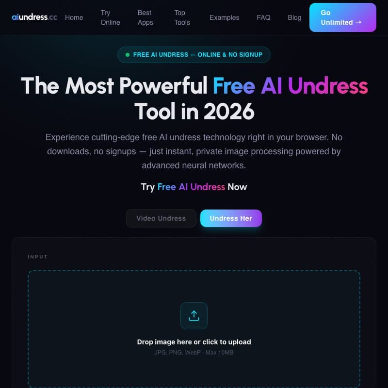 AIUndress.cc upload interface and free browser tool